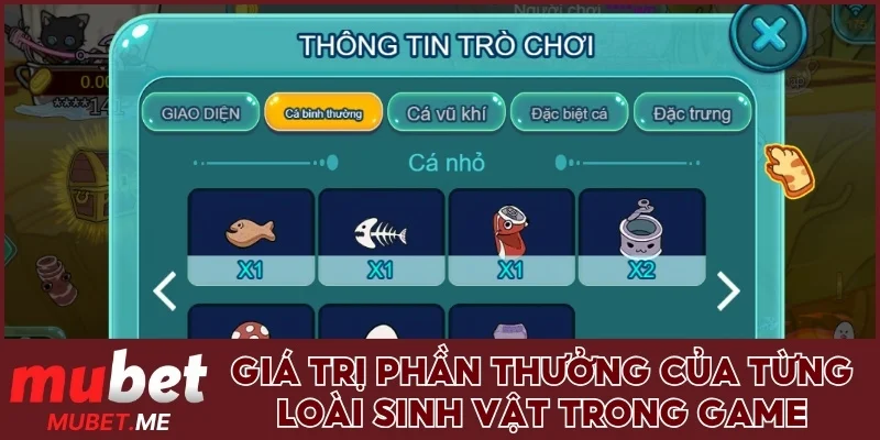 Giá trị phần thưởng của từng loài sinh vật trong game